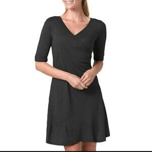 Prana Gray Short Sleeve Stretch Faux Wrap‎ Dress
